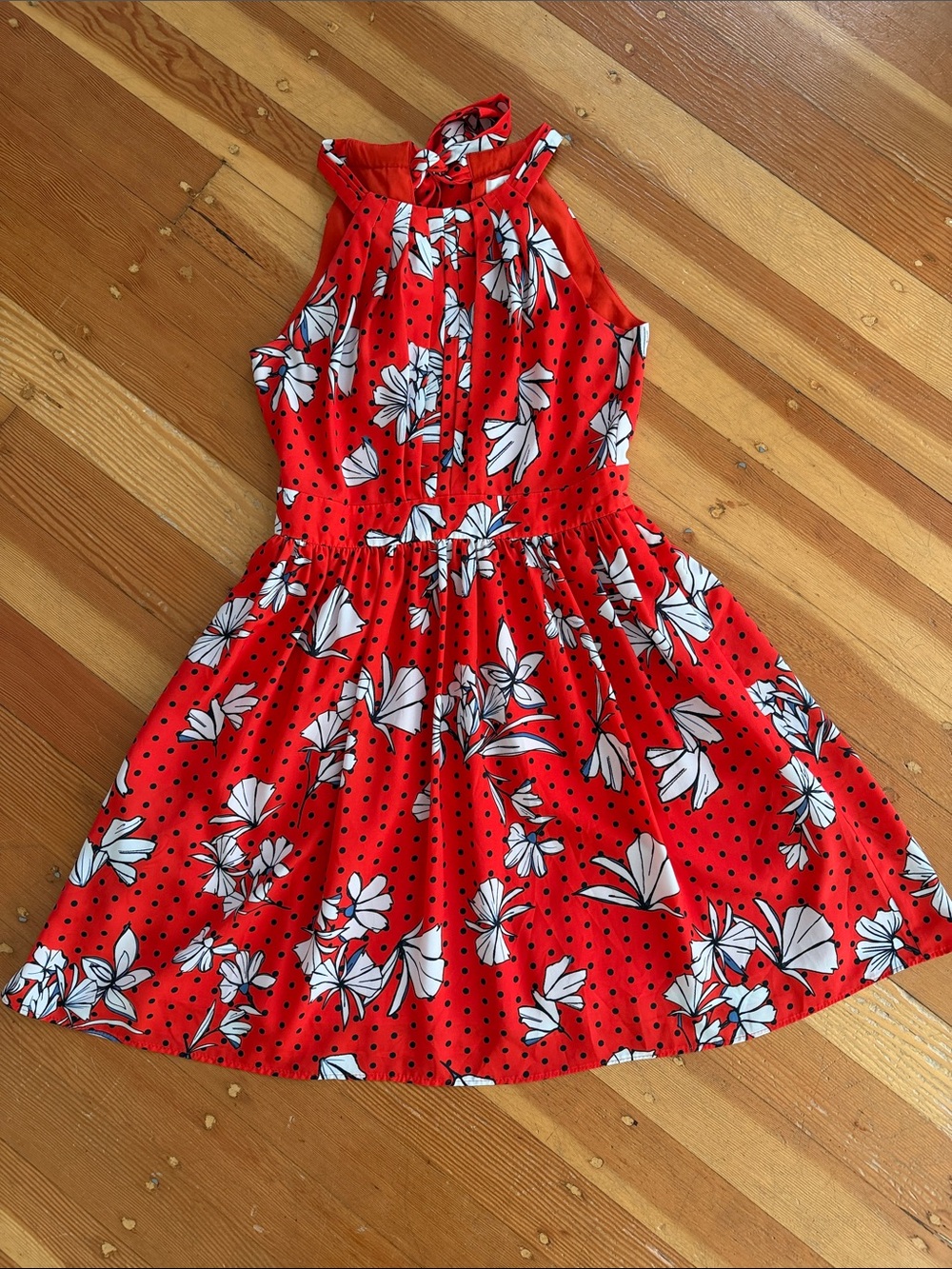 Nordstrom 1901 Red Polka Dot Floral A-Line Dress 6